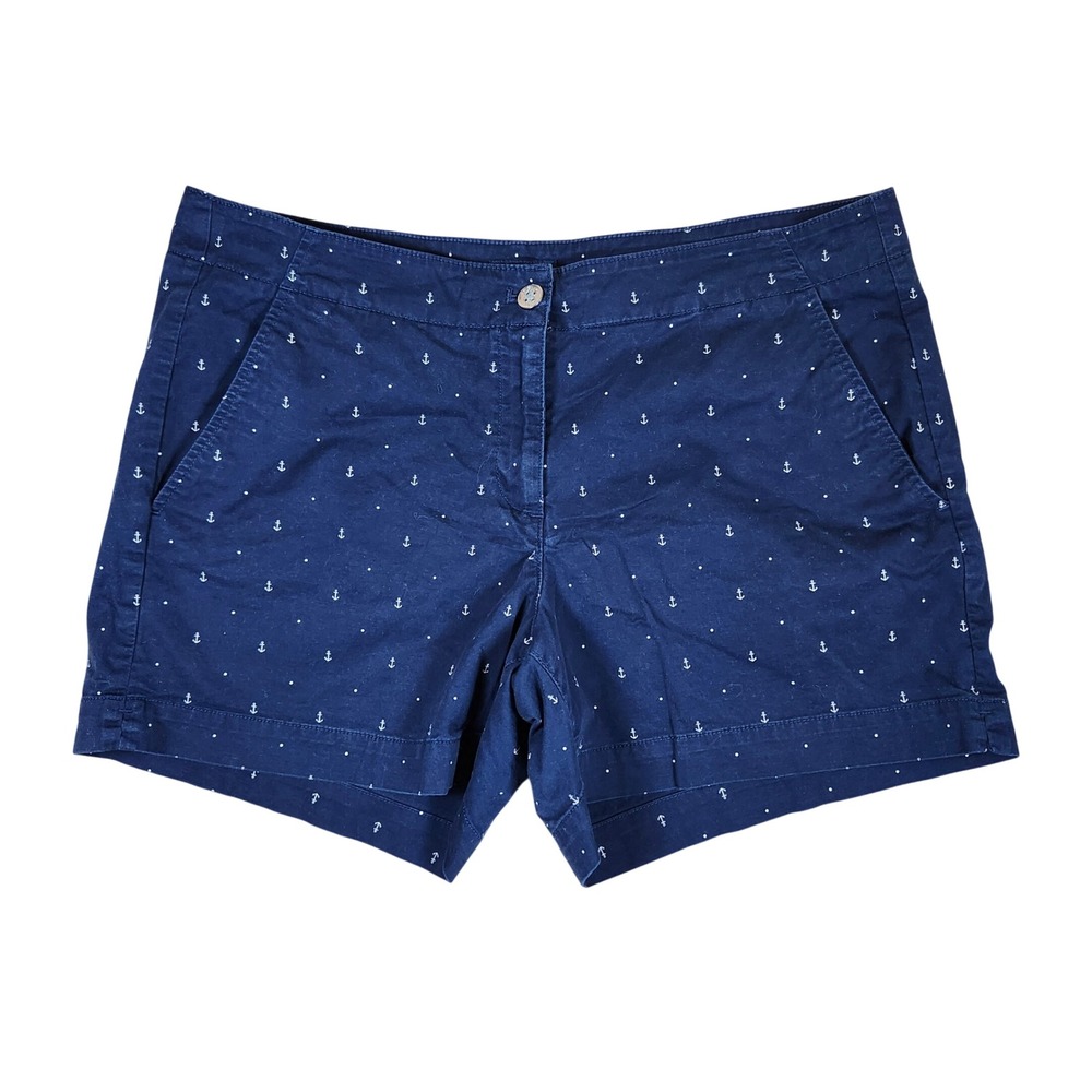Nautica Shorts Navy Blue Anchor Print‎ Cotton Blend Preppy Size 14